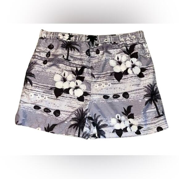 Sand N Sun Swim Trunks Large Black White Hawaiian Tropical Mesh Lined Size M - Picture 1 of 3
